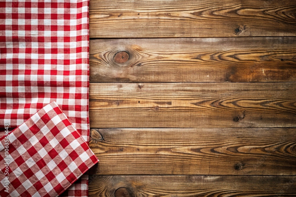 Rustic table setting with checkered tablecloth on wooden table Rustic table setting with checkered tablecloth on wooden table