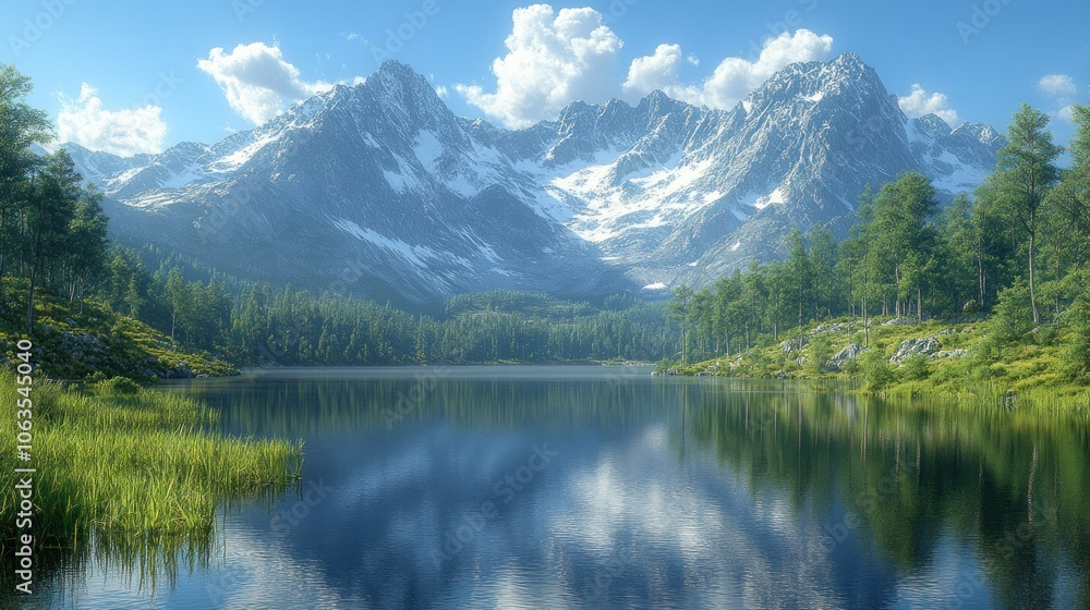 Serene mountain landscape reflecting in a tranquil lake. Serene mountain landscape reflecting in a tranquil lake.