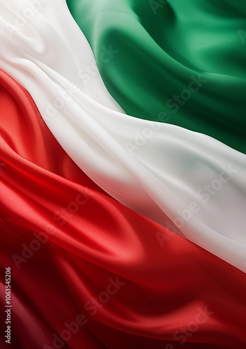 Flying Italian flag with green, white, and red tricolor pattern symbolizing Italy useful as background photo