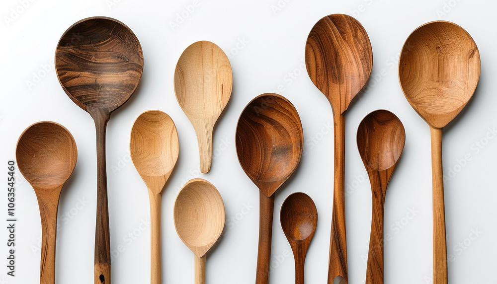 Artisan wooden spoons displayed artistically, showcasing craftsmanship and natural beauty Artisan wooden spoons displayed artistically, showcasing craftsmanship and natural beauty