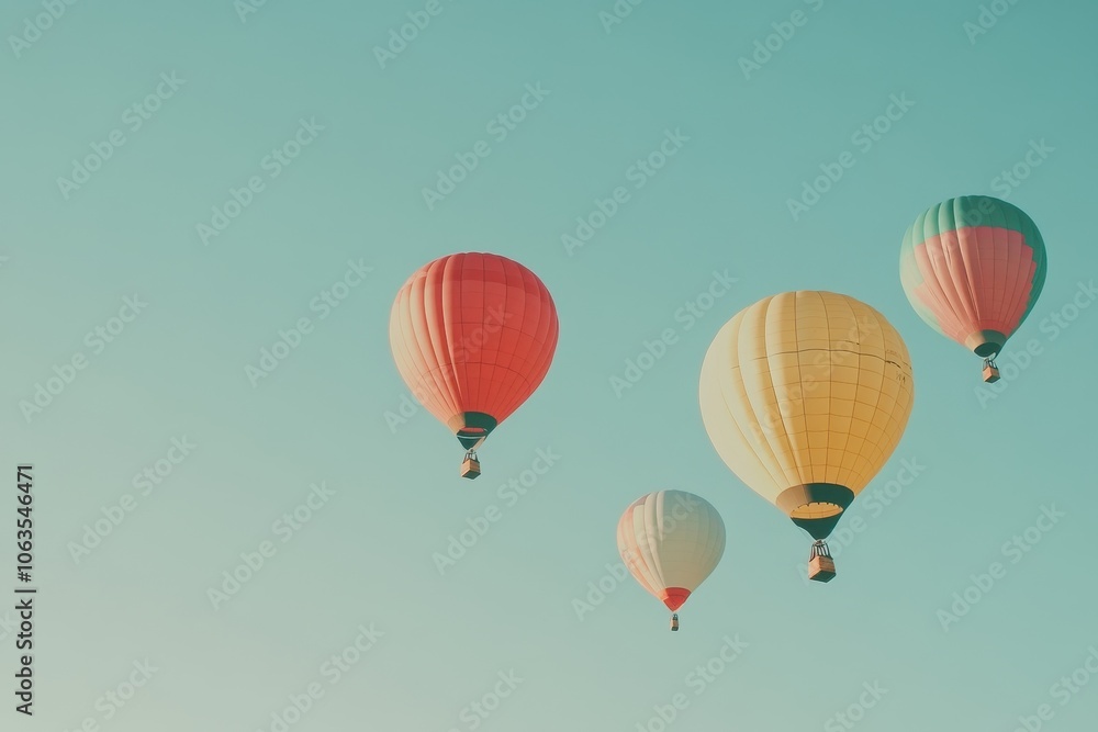 Obraz premium A set of brightly colored hot air balloons rising into a clear sky. 