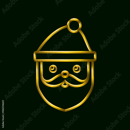 Christmas santa icon, golden metallic thin 3d lines vector illustration collection.