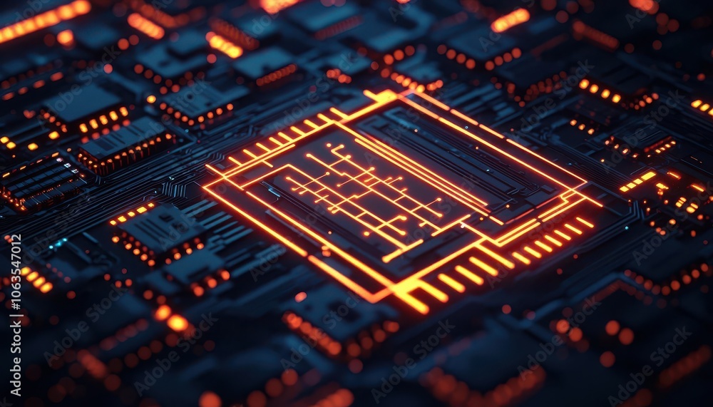 Artificial intelligence matrix with glowing circuits, cyber background, 3D illustration