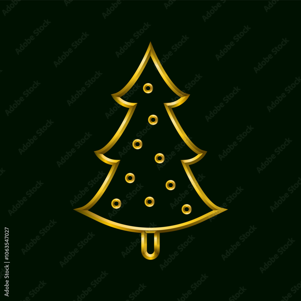 Obraz premium Christmas tree icon, golden metallic thin 3d lines vector illustration collection.