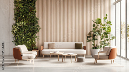 Wallpaper Mural Modern living room with cozy sofa, stylish armchairs, and vibrant indoor garden. natural elements create serene atmosphere, perfect for relaxation Torontodigital.ca