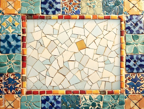 Intricate Mosaic Tile Frame with Vibrant Mediterranean Inspired Patterns