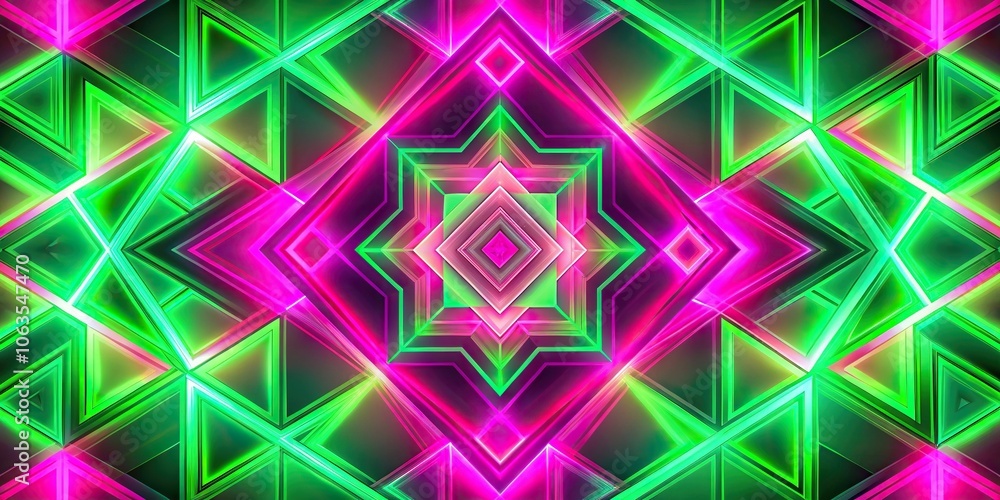 Trippy geometric shapes in neon green and pink, overlapping and blending to create a dizzying visual effect, psychedelic design, vibrant colors Trippy geometric shapes in neon green and pink, overlapping and blending to create a dizzying visual effect, psychedelic design, vibrant colors