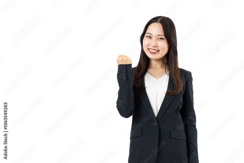 ガッツポーズをするアジア人会社員女性11