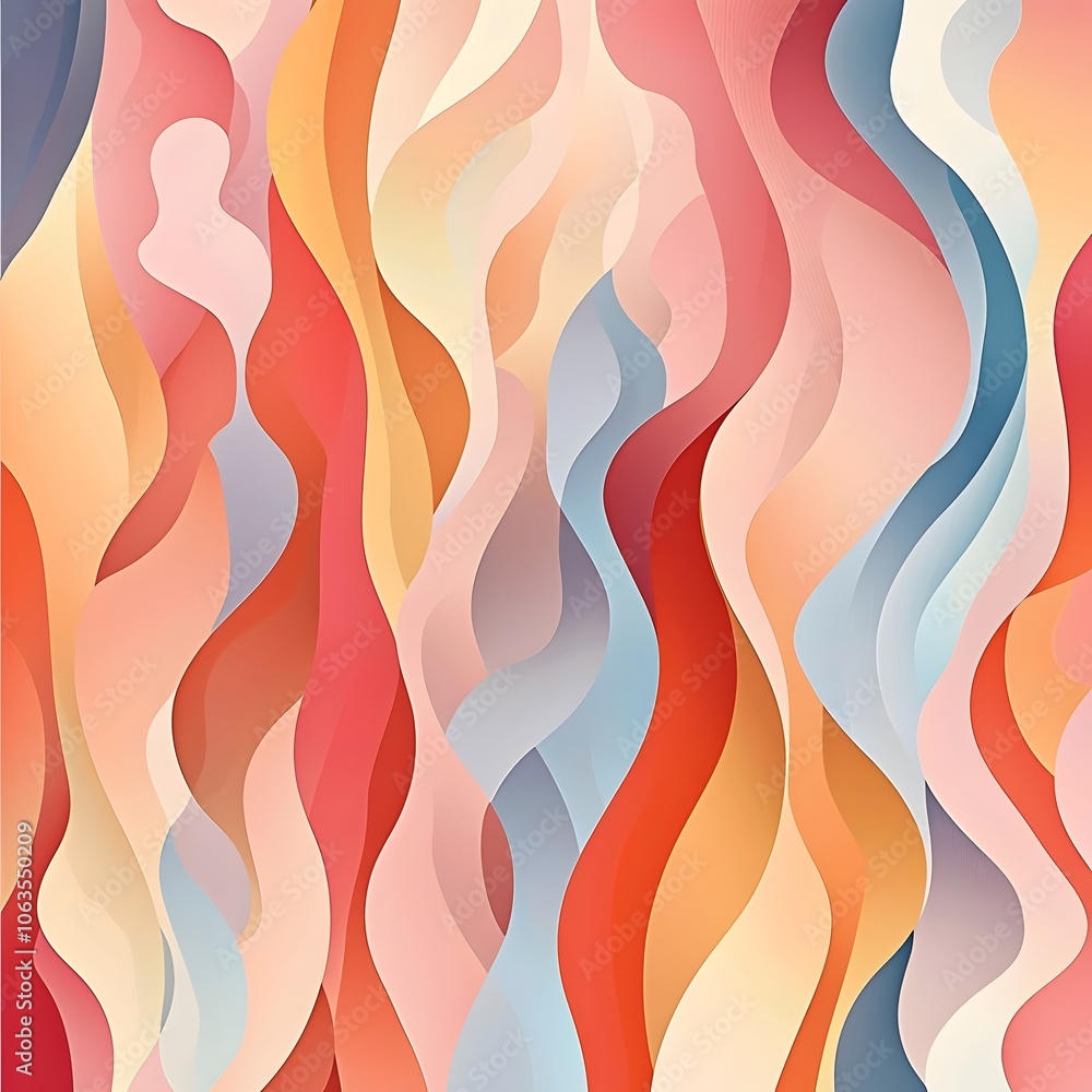A vibrant abstract pattern featuring flowing waves in hues of coral, peach, and sky blue, creating a sense of movement and harmony in the design. A vibrant abstract pattern featuring flowing waves in hues of coral, peach, and sky blue, creating a sense of movement and harmony in the design.