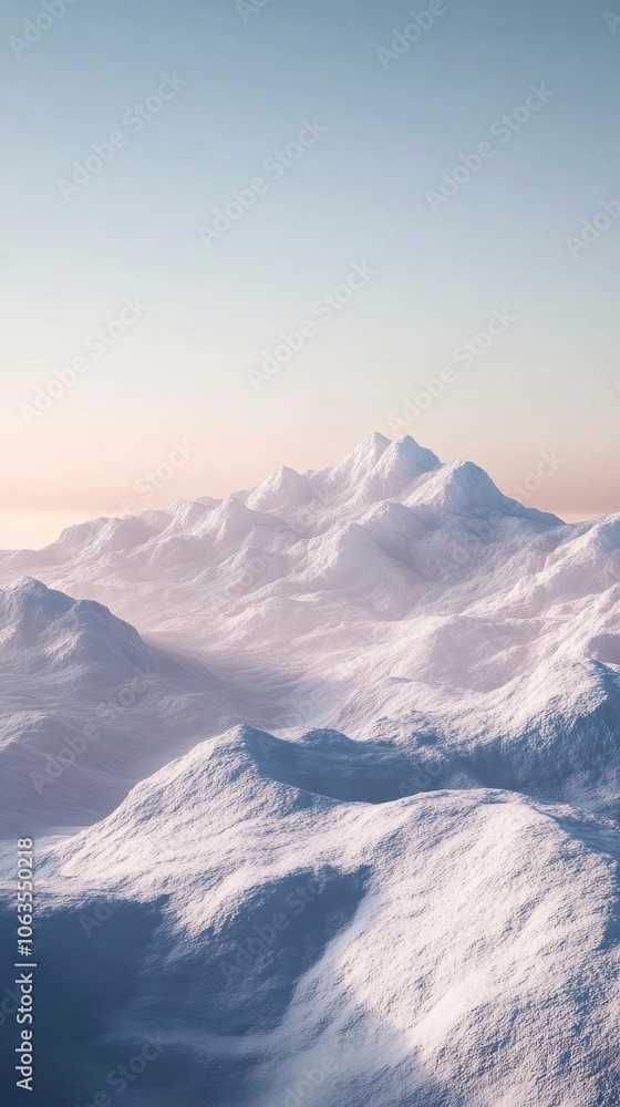 Fototapeta premium Snow-capped mountain peaks under a clear sky at dawn, soft light creating gentle shadows