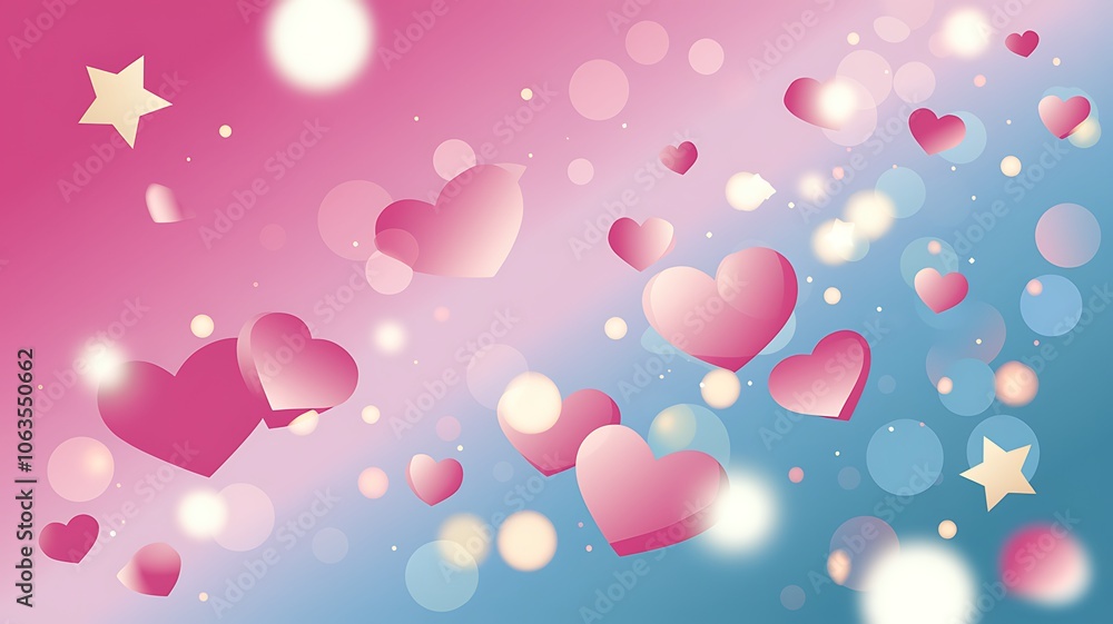 Pink and Blue Gradient Background with Hearts and Stars Pink and Blue Gradient Background with Hearts and Stars