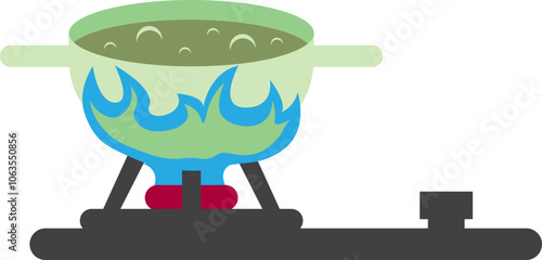 Illustration Boiling Water Cook With Pot On Gas Stove Fire On