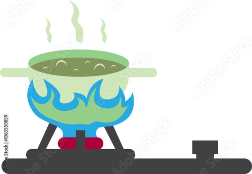 Illustration Boiling Water Cook With Pot On Gas Stove Fire On