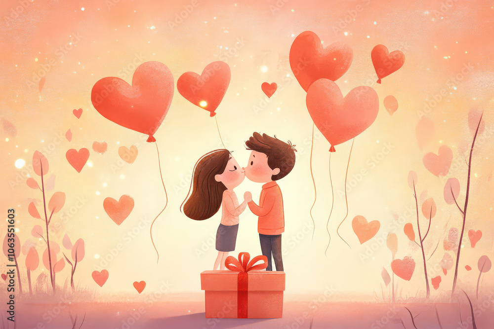 sweet couple blowing kisses with hearts floating around them sweet couple blowing kisses with hearts floating around them