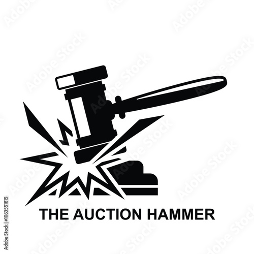 The auction hammer taps icon. The auction hammer taps on the wooden platform to close bids in the auction isolated on background vector illustration.