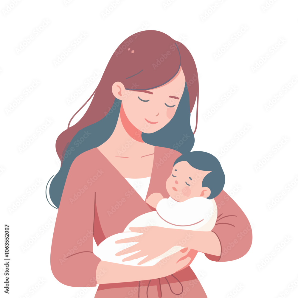 woman holding his newborn baby in flat vector illustration woman holding his newborn baby in flat vector illustration
