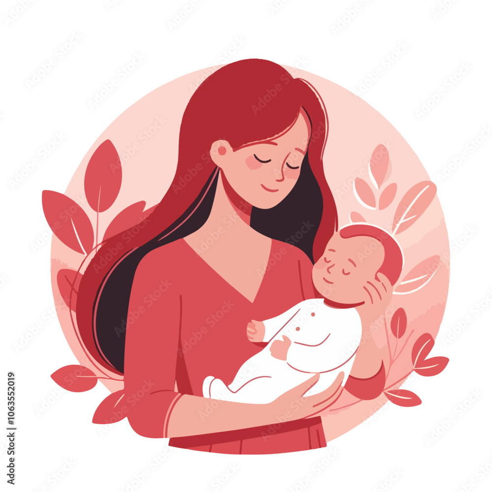 woman holding his newborn baby in flat vector illustration woman holding his newborn baby in flat vector illustration