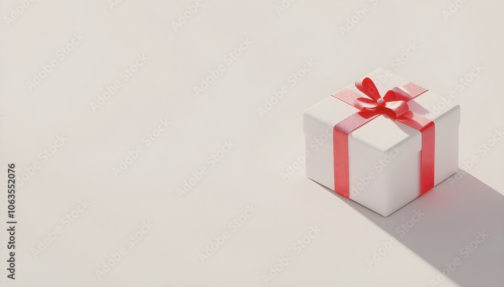 Fototapeta premium a Christmas gift box with red ribbon, wrapped present, 3D render, holiday theme, isolated on white background