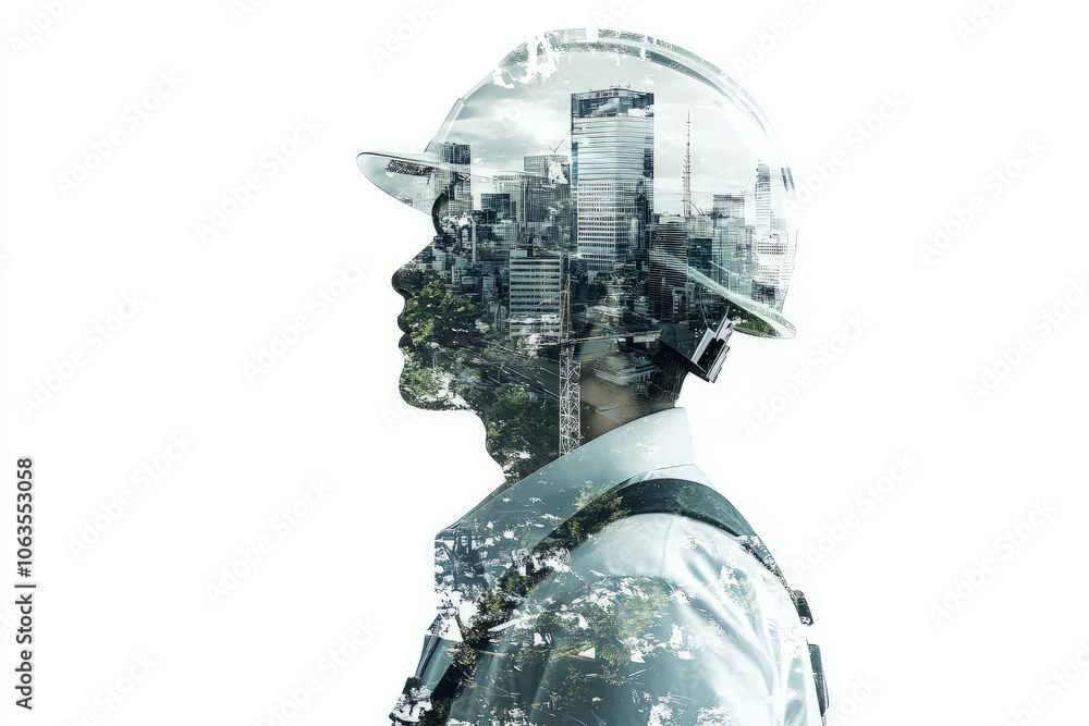 © Kenny - Innovative urban development: double exposure of engineer and cityscape