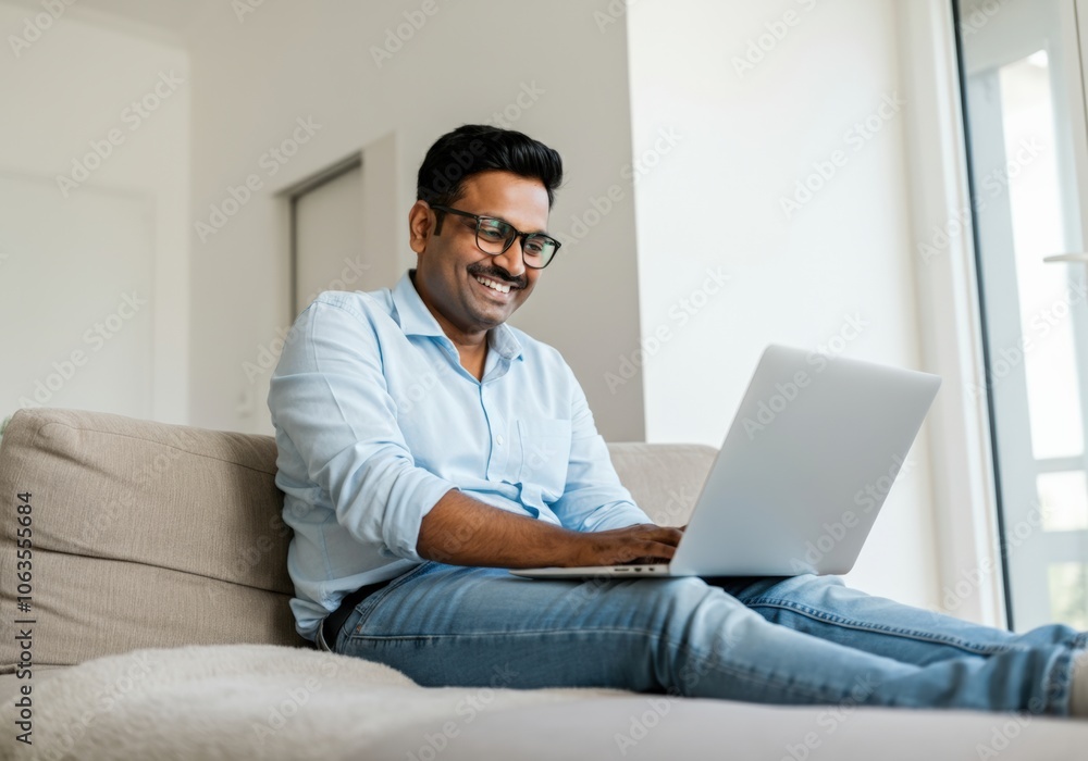 Man Working on Laptop at Home Man Working on Laptop at Home