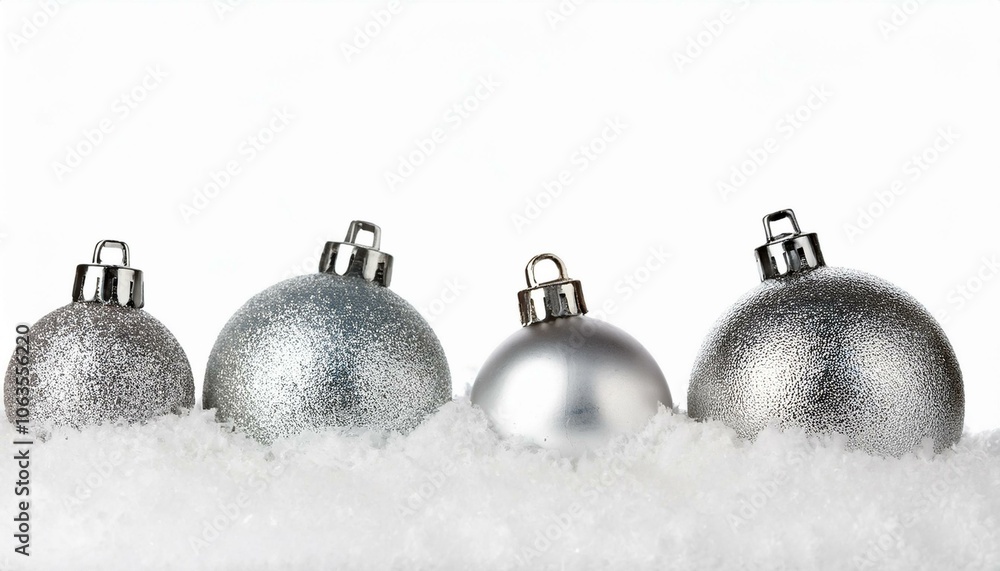 Silver christmas balls over snow isolated on white Silver christmas balls over snow isolated on white