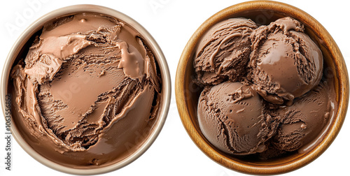 Top view ice cream chocolate in a ceramic cup
isolated on transparent background, scoope ice cream PNG, chocolate ice png