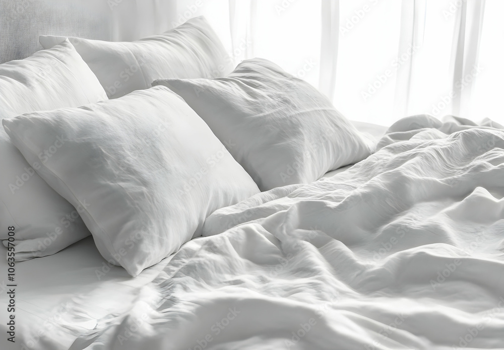 Bedding Set Image - A serene bed scene with white pillows and a soft, crumpled blanket. Bedding Set Image - A serene bed scene with white pillows and a soft, crumpled blanket.