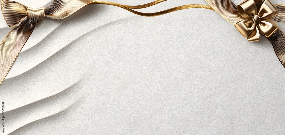a blank card with gold border and ribbon, sophisticated design with satin bow, isolated on white background a blank card with gold border and ribbon, sophisticated design with satin bow, isolated on white background