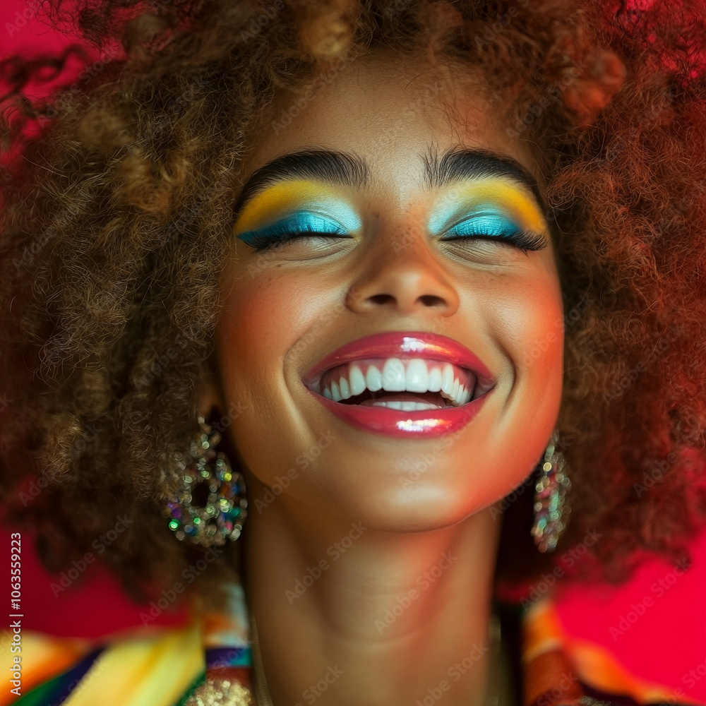Portrait of a pretty young afro american woman in retro style clothes smiling while standing Portrait of a pretty young afro american woman in retro style clothes smiling while standing