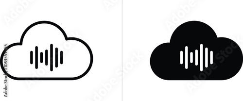 Music streaming service icon. Sound cloud computing symbol. Editable Stroke. Vector illustration