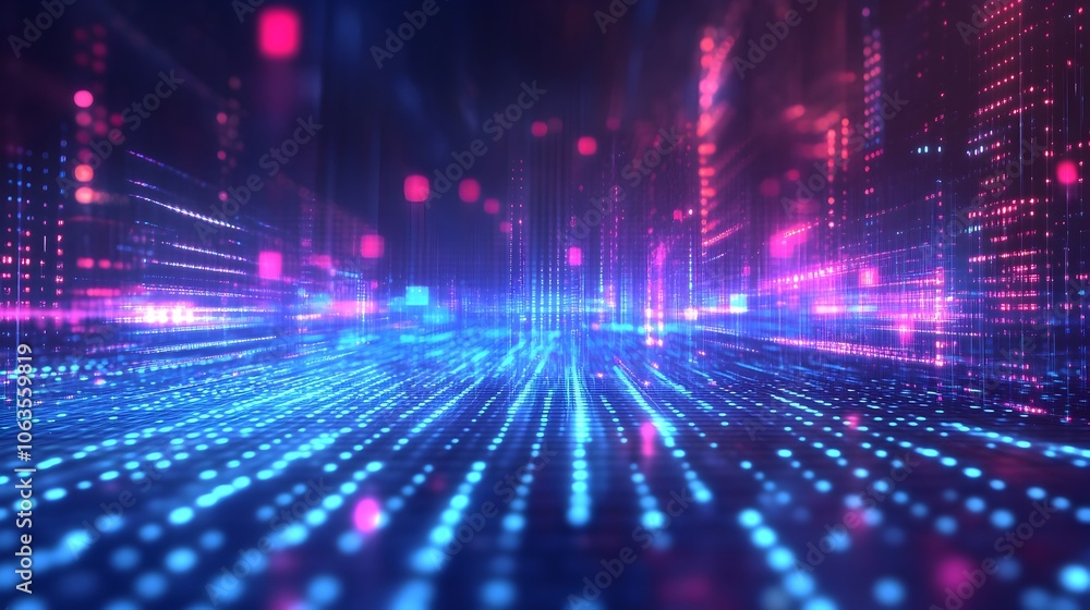 Futuristic Expanding Digital Wave Pattern with Vibrant Gradient Lights Futuristic Expanding Digital Wave Pattern with Vibrant Gradient Lights