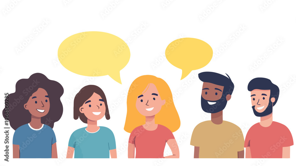Group of people are smiling and talking to each other. There are three men. Flat vector illustration isolated. Group of people are smiling and talking to each other. There are three men. Flat vector illustration isolated.
