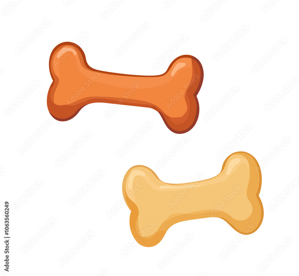 Two bones are shown, one is orange and the other is yellow. They are both dog bones. Flat vector illustration isolated. Two bones are shown, one is orange and the other is yellow. They are both dog bones. Flat vector illustration isolated.