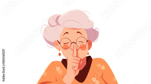 Woman with glasses is holding her nose and making a face. She is wearing a yellow sweater. Flat vector illustration isolated.