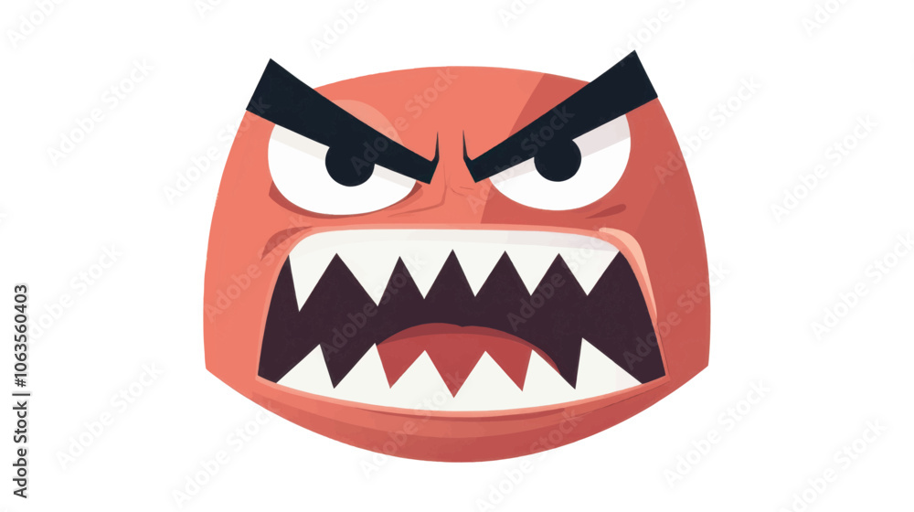 Cartoon face with a mouth open and teeth showing. The face is red and angry. Flat vector illustration isolated. Cartoon face with a mouth open and teeth showing. The face is red and angry. Flat vector illustration isolated.