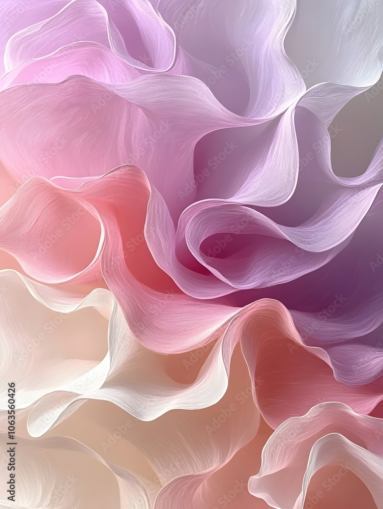 An abstract close-up of soft, flowing petals in pastel shades of pink and lavender, creating a dreamy and delicate atmosphere. An abstract close-up of soft, flowing petals in pastel shades of pink and lavender, creating a dreamy and delicate atmosphere.