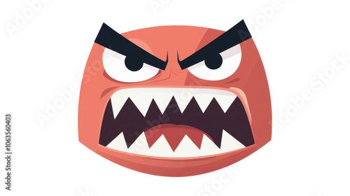 Cartoon face with a mouth open and teeth showing. The face is red and angry. Flat vector illustration isolated.