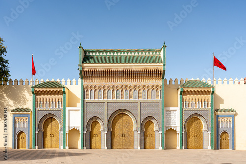 Photos Entrance door with mosaic and brass door at the Royal palace in Fes Morocco