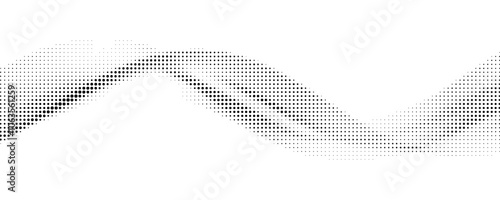 Flowing dots particles wave pattern halftone gradient smooth curve shape isolated on white background. Vector in concept of technology