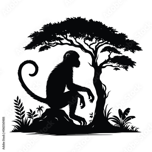 cute vector silhouette illustration monkey design
 photo