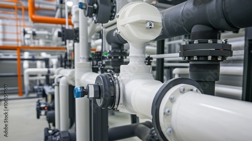 Close-up of Industrial Pipe System with Fittings and Valves