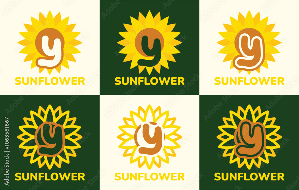 Set of letter Y sunflower logo. This logo combines letters and sunflower shapes. Suitable for flower shops, flower farms, flower accessories shops and the like. Set of letter Y sunflower logo. This logo combines letters and sunflower shapes. Suitable for flower shops, flower farms, flower accessories shops and the like.