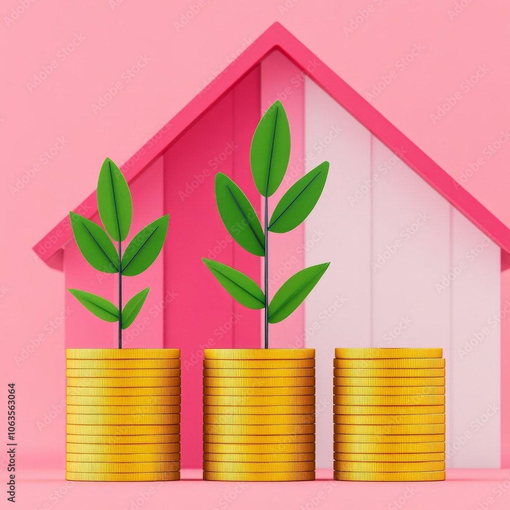 Coins stacked with leaves, symbolizing financial growth and sustainability. Coins stacked with leaves, symbolizing financial growth and sustainability.