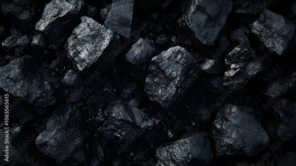 Close-up of Dark Coal Chunks on an Industrial Conveyor Belt in a Production Setting Close-up of Dark Coal Chunks on an Industrial Conveyor Belt in a Production Setting