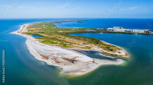 Drone view of Dunedin Causeway and Honeymoon Island, Florida