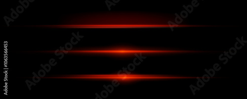 Speed ​​vector illustration, road. Red laser beams isolated on black background.Red lens flash. Horizontal rays glowing in the dark. Abstract light effect line.