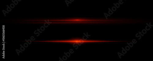 Red laser beams isolated on black background.Red lens flash. Horizontal rays glowing in the dark. Abstract light effect line. Speed ​​vector illustration, road.