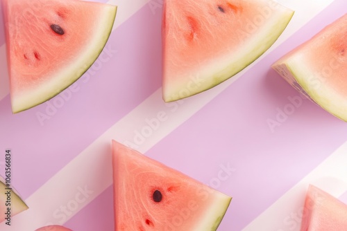 Fresh watermelon slices on pastel pink background for summer themes photo