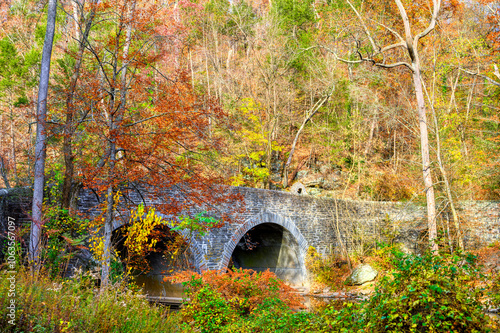 Old bridge in autumn in Philadelphia PA during fall 2024 in Wissahickon Valley Creek Park