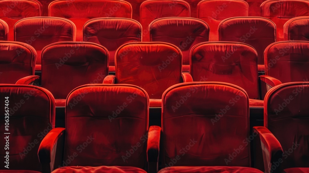 Fototapeta premium Theater Seat. Empty Red Seating Rows in Auditorium Interior